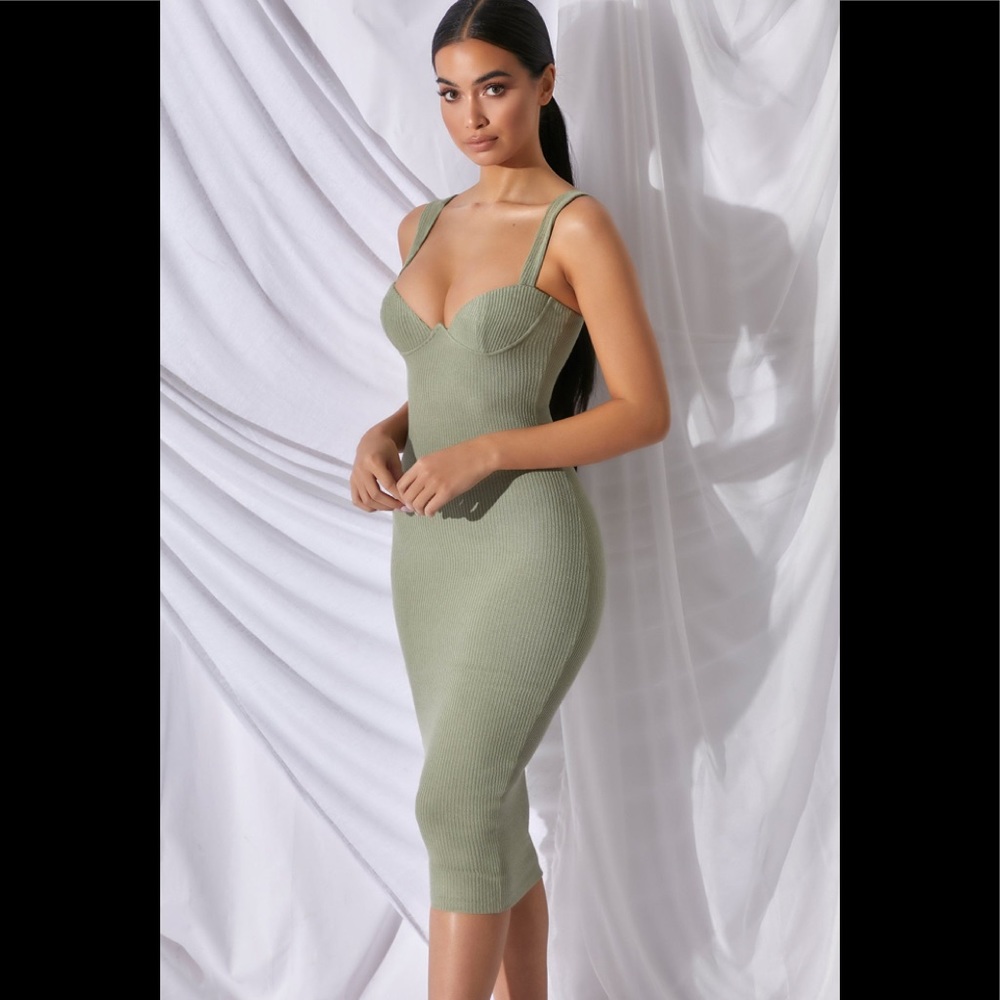 Oh Polly khaki midi dress